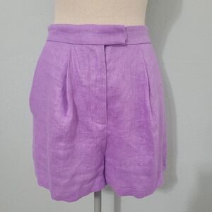 RONNY KOBO‎ Gabi Pleated Wide-Leg Linen Shorts Size Small